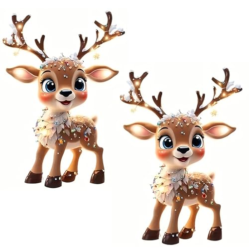 2 PCS Cute Elk Acrylic Christmas Hanging Ornaments - Transparent Flat Pendant with Hanging Ropes for Christmas Tree, Car Rearview Mirror, Home Indoor Outdoor Party Decor