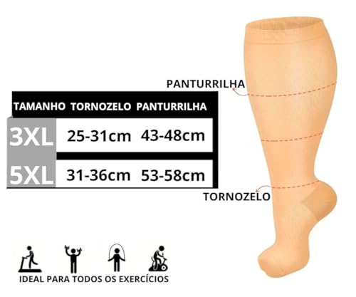Par de Meias com Compressão Plus Size 3/4 Média Compressão Para Obesos Diabeticos Panturrilha Extra