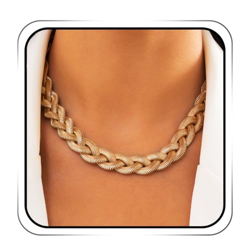 JEAIRTS Punk Herringbone Choker Necklace Glod Braided Snake Chain Necklaces Dainty Flat Snake Necklace Jewelry for Women