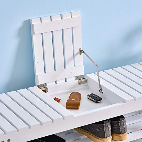 HOMCOM Shoe Bench, 3-Tier Wooden Shoe Rack with Hidden Storage Compartment, Slatted Shelves, Home Storage Unit, Hallway Furniture, White, 90L x 29W x45H cm - Image 6