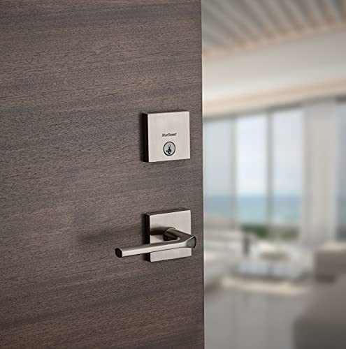 Kwikset Downtown 92580-028, Deadbolt Door Lock, Single Cylinder, Square Low Profile With Smartkey Re-Key Security, Satin Nickel #TOP3