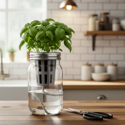 Teenyyou 12 Set Hydroponic Herb Garden Planter Indoor Kit, Include 12 Self Watering Mason Jars 12 Planting Baskets 12 Pre Sown Growth Plugs and 12 Absorbent Cores Herb Growing Kit for Gardening - Thumbnail 5