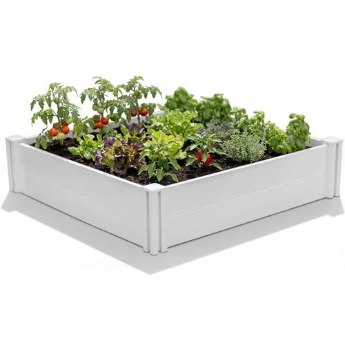PASAMIC Durable Vinyl Raised Garden Bed, 4x4x1ft Raised Bed for Gardening, Planter Box with Open Bottom, Raised Garden Bed Outdoor, DIY Above Ground Garden Bed for Fruit, Vegetables, Herbs