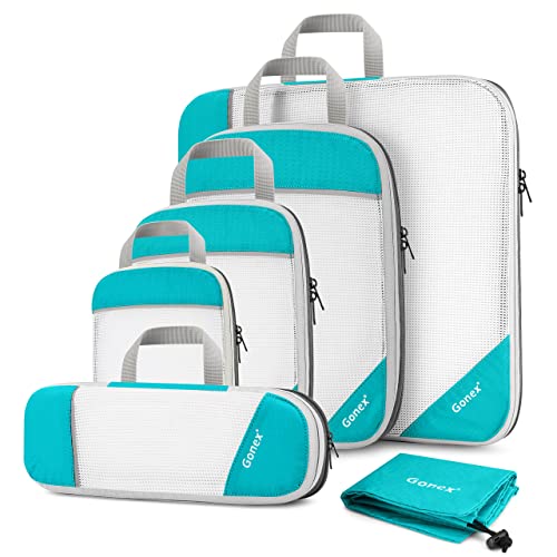 Compression Packing Cube 6-teilig, Gonex robust & langlebig | Verpackungswürfel, Packtaschen, Kleidertasche, Koffer-Organizer, Aufbewahrungstasche - Blau Cover