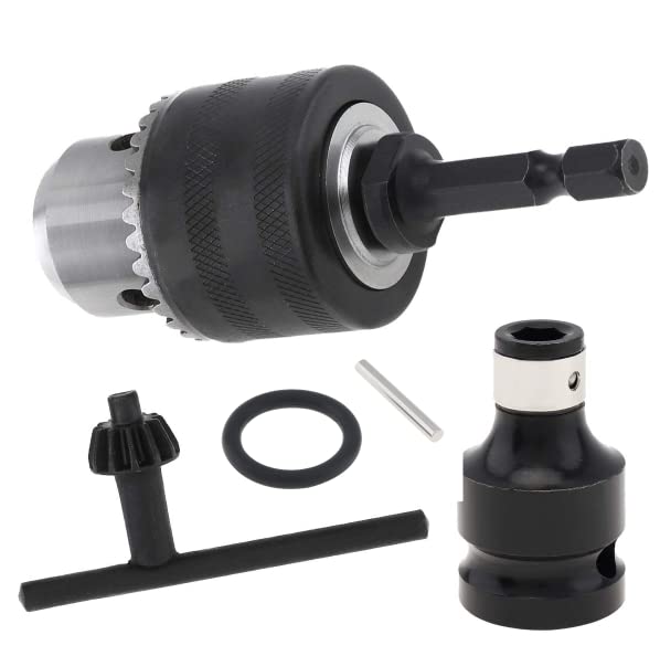3/8inch Drill Chuck Adapter Chuck Drill with 1/4 Inch Quick Change Shank and 1/2-Inch Adapter for Impact Guns Drill Bit Adapter