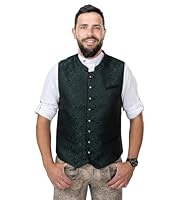 Schöneberger Trachten Couture Trachtenweste Herren grün, Lederhosen Trachtenjacke, Lodenweste für Oktoberfest, Jacquard Weste dunkelgrün Bastian (46)