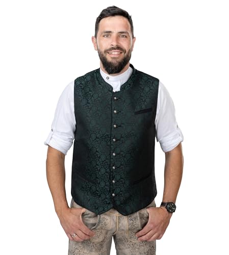 Schöneberger Trachten Couture Trachtenweste Herren grün Lederhosen Trachtenjacke Lodenweste für Oktoberfest Jacquard Weste dunkelgrün Bastian (54)