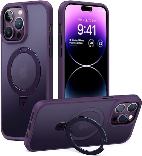 TORRAS Magnetic Shockproof for iPhone 14 Pro Case, [Exceed 3X Mil-Grade Drop Protection][Compatible with MagSafe] Built-in Foldable Stand Slim Yet Protective Phone Cover, Purple
