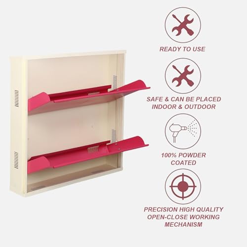 Image of Metal Shoe Rack Wall Mounted for Home with Central Locking 2 Door 28 inch Wall Mounted Metal 6 Pair Shoe Rack Cabinet Pre-Assembled Rack Shelves 3 Year Warranty (Pink & Ivory)