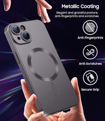 Image of DIZORO Magnetic Case for iPhone 15 Plus Case [Compatible with MagSafe][Built-in Camera Lens Protector] Slim Soft Silicone Bumper Shockproof Metallic Luster Back Cover Phone Case (Grey)