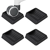 4 Pack Furniture Cups, 3" x 3" Square Furnitures Rubber Stopper, Non Slip Furniture Pads for Bed, Sofa, Chair, Table, Piano (Black)