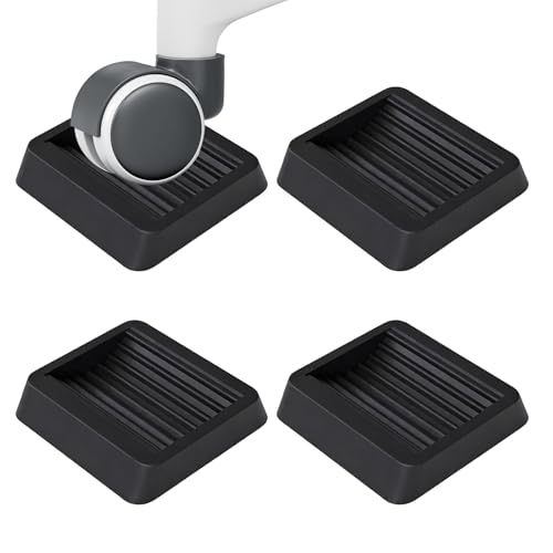 4 Pack Castor Wheels Stoppers, 3" x 3" Rubber Castor Cups Floor Protectors, Non Slip Furniture Coasters Cups Pads for Bed, Sofa, Chair, Table, Piano (Black)