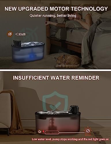 TOMXCUTE Cat Water Fountain for Drinking with Motion Sensor, 3.0L Wireless & Rechargeable Battery Operated Cat Water Fountain 4000mAh Battery with 3 Work Modes, Stainless Steel Water Tray, Black