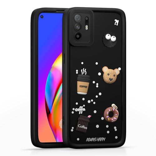 Image of Bintage Cute Fun Taddy| 3D Ball Bear| Donut| Coffee Rubber Case Camera Protection Back Cover Compatible for Oppo A94 5G - Black