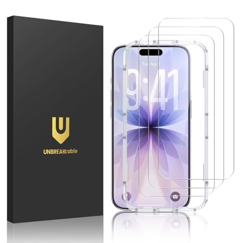 UNBREAKcable 3-Pack Screen Protector for iPhone 17 Double Shatterproof Tempered Glass [Easy Installation Frame] [9H Hardness] [99.99% HD Clear] [Case Friendly] for iPhone 6.3 inch