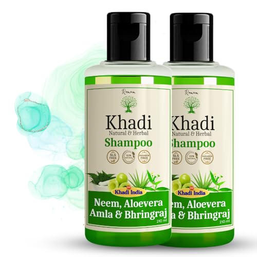 Image of KHADI Hair Fortifying Shampoo with Neem, Aloe Vera, Amla, and Bhringraj | Natural Anti Hair Fall & Scalp Nourishment Formula | 420 ML (Pack of 2)