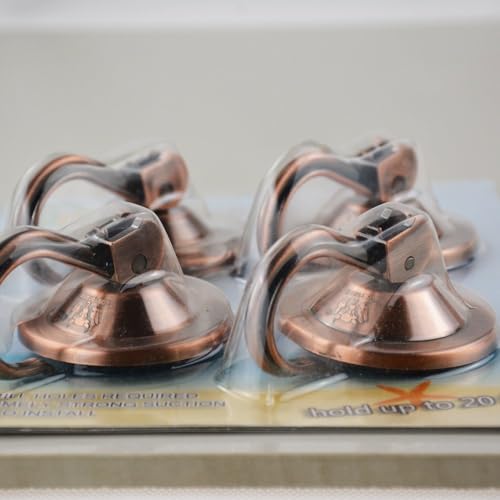 NL Home Suction Cup Hooks, 4-Pack Vacuum Wreath Hangers for Flat Smooth Wall Surface, Copper