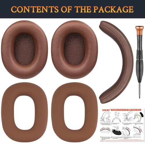 Image of SOULWIT Ear Pads Cushions + Headband Cover, Replacement Kit for ATH M50, M50X, M50XWH, M50XBT, M50XBT2, M50S /LE Headphones, Replacement Headstrap Pad & Earpads Repair Part (Coffee)