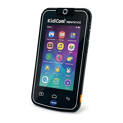 VTech - Kidicom Advance, dispositivo inteligente para niños, pantalla táctil 5" HD, objetivo giratorio 180º para fotos, selfis y vídeos, control parental, juegos, color negro (80-186622)