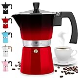 Zulay Classic Stovetop Espresso Maker for Great Flavored Strong Espresso, Classic Italian Style 3 Espresso Cup Moka Pot, Makes Delicious Coffee, Easy to Operate & Quick Cleanup Pot (Red/Black)