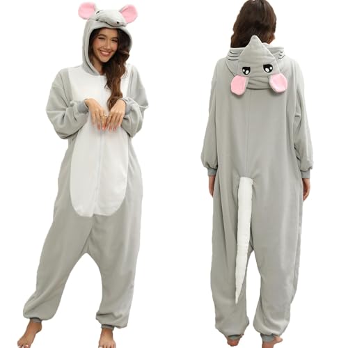 NAMHTOM Mice Costume Adult Women Mouse Onesie Pajamas Rat Halloween Costumes Animal Cosplay pajamas Warm Sleepwear for Men Women