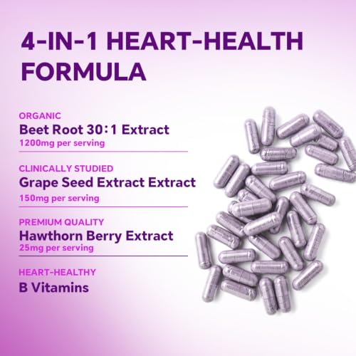Image of Beet Root Capsules, 1200mg 30:1 Extract, Grape Seed & Hawthorn, 180 Caps