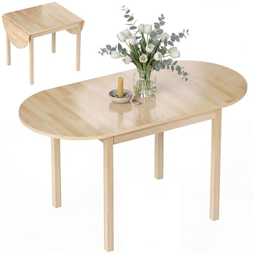 HOMCOM Table de Salle à Manger Pliante pour 4-6 Personnes en Bois Massif 2 abattants - Table Ovale Extensible - Peu encombrante, pour Petit Espace, 140L x 70l...