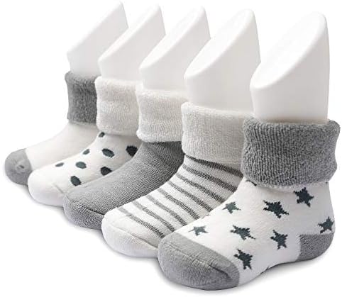 Ateid Baby Toddler Ankle Thick Socks Winter Socks Pack of 5 (Manufacturer Size: L), Grey, 12-36 Months (Label Size L)