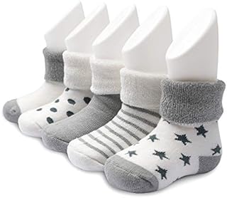 Ateid Baby Toddler Ankle Thick Socks Winter Socks Pack of 5 (Manufacturer Size: L), Grey, 12-36 Months (Label Size L)