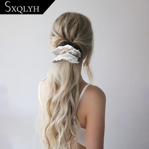 SXQLYH Velvet Elastics Hair Bobbles Lace Hair Scrunchies Thick Soft Comfortable Velvet Hair Scrunchies Ponytail Holder Winter Hair Bobble for Women Thick Long Hair (Beige) - Image 4