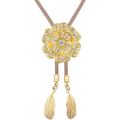 Image of PEARLY JUN Bolo Tie for Men Women Rhinestone Bling Western Cowboy Brown Leather Country Style String Wear Shirt Vest