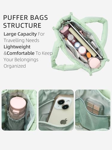 Image of WESTBRONCO Puffer Crossbody Bags for Women Quilted Tote Bag Puffy Weekender Overnight Bag Nylon Shoulder Handbag