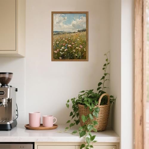 Image of Vintage Wildflowers Wall Art, Vintage Botanical Wall Decor Paintings, Farmhouse Nature Colorful Flower Canvas Prints Artwork for Bedroom Living Room 24x16 inch Wood Framed