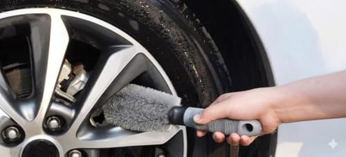 Image of Alloy Wheel Cleaning Brush - Soft Bristle Rim Brush | Scratch-Free Car Wheel Cleaner Tool | Ergonomic Handle for Alloy & Spoke Cleaning