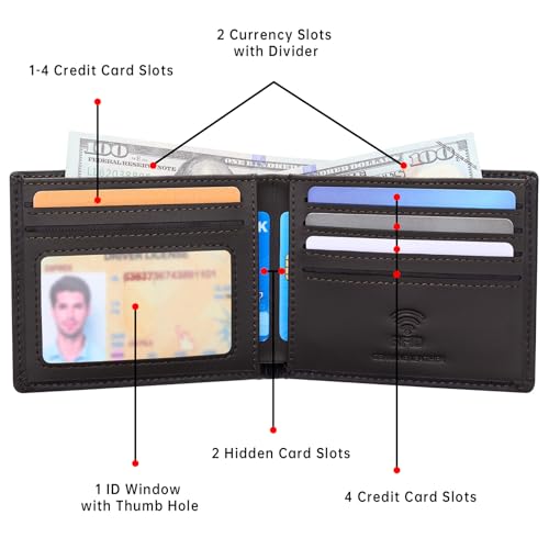 Travelambo Wallet for Men Real Leather Mens Bifold Wallet RFID Blocking - Thin & Stylish with ID Window in Gift Box (Crazy Horse, Coffee) - Image 3