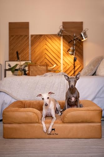 Image of NOAH & PAW Large Dog Bed, 35x25x11 Inch, Orthopedic Dog Beds, Eggshell Memory Foam Infused with Cooling Gel, Inner Cover, Water Resistant, Machine Washable (Faux Leather)