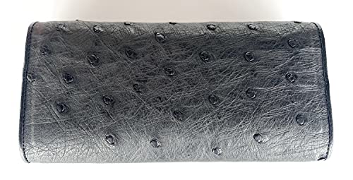Julie Genuine Real Ostrich Skin Leather Trifold Clutch Long Black Wallet2