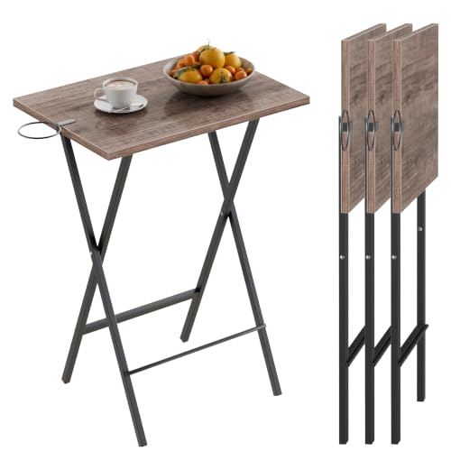 Image of VECELO Folding TV Tray for Eating Set of 4, Portable Dinner /Snack Table with Cup Holder for Couch, Living Room and Small Space, Coffee & Black
