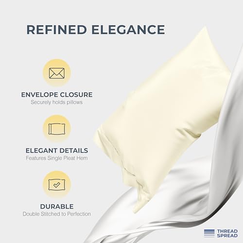 Image of THREAD SPREAD 100% Egyptian Cotton Sheets Queen Size - Luxury 1500 Series Queen Sheet Set Egyptian Cotton (4 PC, Ivory), Silky Soft, Sateen Weave, Cooling & Breathable, 17 inch Deep Pocket Bed Set