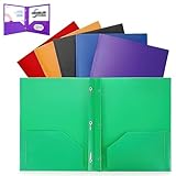 6 Pcs Two Pocket Folder Set – Heavy Duty Plastic Folders with Sticky Labels, Colored Folders with Fasteners, Ideal for School, Office, and Home Organization, A4 Size (12.2 x 9.44 inches)