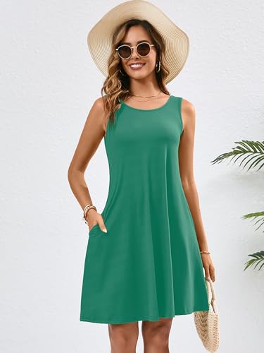 Image of Heymoments Women's Summer Dresses Sleeveless Casual Fashion Loose Swing Button Down Beach Dress with Pockets