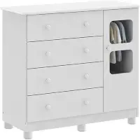 Cômoda de Bebê 1 Porta 4 Gavetas Uli Móveis Peroba Branco Brilho