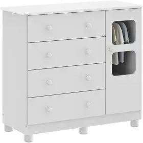 Cômoda de Bebê 1 Porta 4 Gavetas Uli Móveis Peroba Branco Brilho