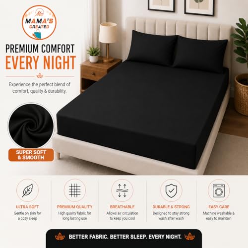 Image of Double Size Bed Sheet - 600 Thread Count Single Flat Sheet Only - Long Staple Egyptian Cotton Top Sheet Wrinkle & Fade Resistant - Black