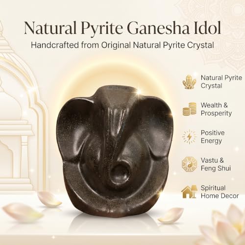 Image of Certified Pyrite Ganesha Idol for Wealth, Success & Vastu | Handmade Lord Ganpati Murti for Home, Office & Temple Decor | Energy Crystal Showpiece Gift for Housewarming & Ganesh Puja