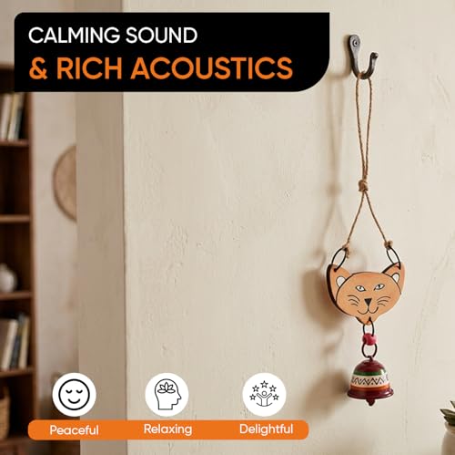 Image of Aakriti Art Creations Pink Cat Wind Chime with Metal Bell | Handmade Wooden & Metal Wind Chime | Matte Decorative Wind Chimes for Balcony, Garden & Home, Living Room & Gifting