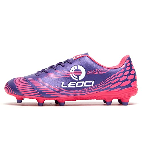 Leoci Men's Women's Firm Ground Soccer Cleats Outdoor/Indoor Boys Girls Professional Futsal Football Training Sneakers (9 M Us Women/8 M Us Men, Purple) #TOP2