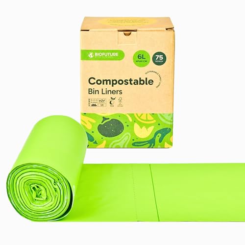 Biofuture Bolsas de basura compostables ecológicas | Bolsas de basura biodegradables certificadas EN13432 para el hogar, la oficina y el uso comercial | Duraderas e ideales para la gestión sostenible