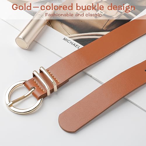 Leather Belts for Women, Women Belts for Jeans Dresses Ladies Waist Belt with Fashion Gold Buckle Brown Black Belt4