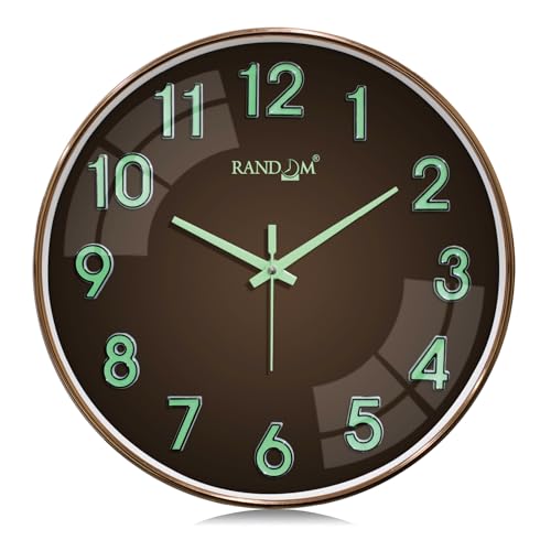Image of RANDOM Modern 12.75INCH Wall Clock with 3D Radium Numbers, Silent Non-Ticking, Premium Copper Frame, Ultra Clear Glass for Living Room, Home Office